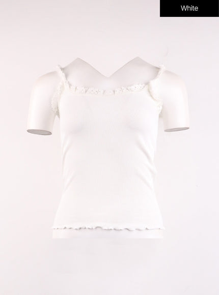 solid-lace-trim-camisole-top-oj429 / White