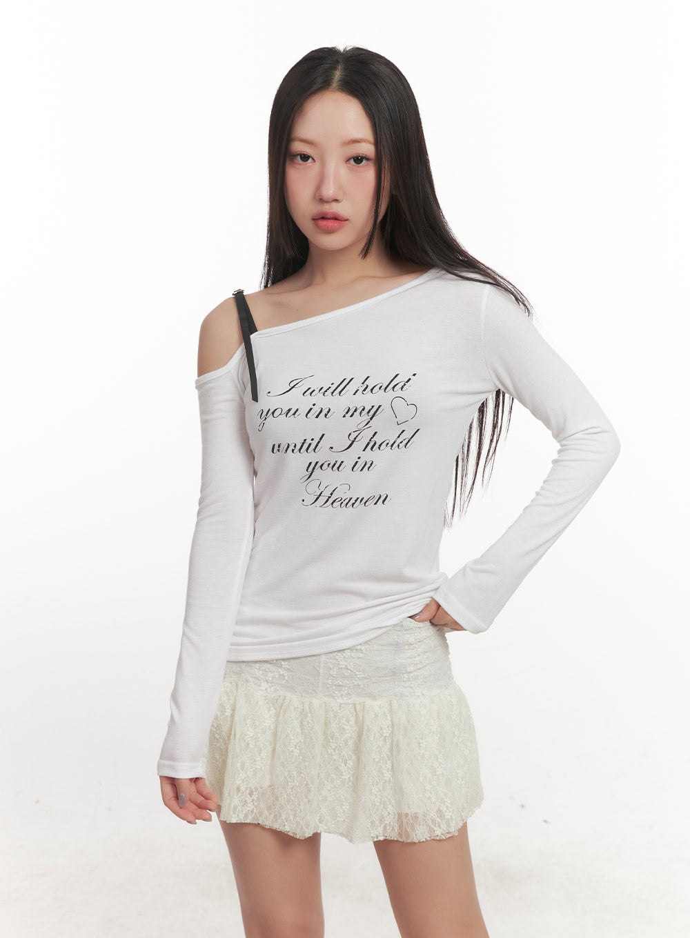 Letter Print One-Shoulder Long Sleeve Top CF524