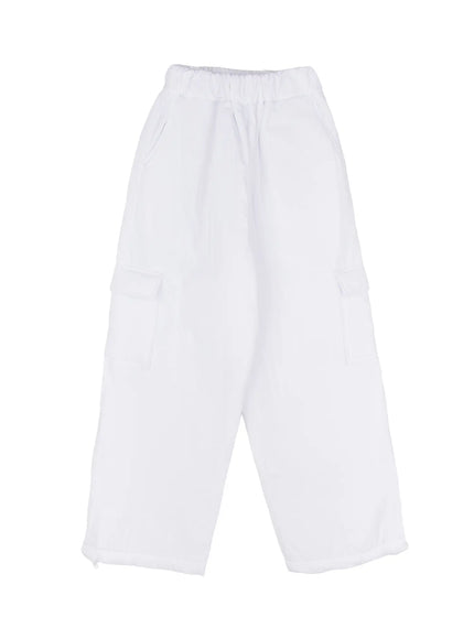 elastic-waist-wide-cargo-trousers-cj512 / White