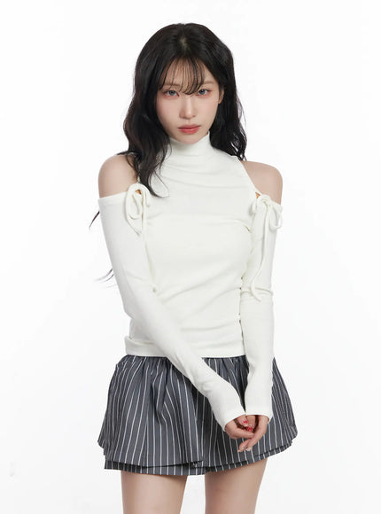 elegant-shoulder-cutout-long-sleeve-top-cj526 / White