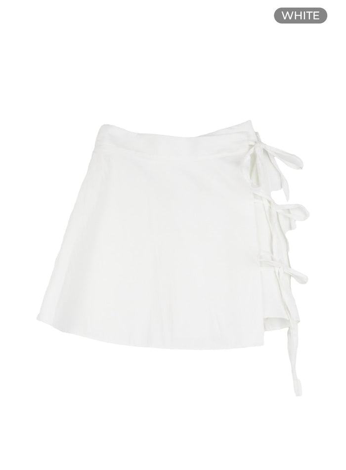 tie-flare-mini-skirt-ou428 / White