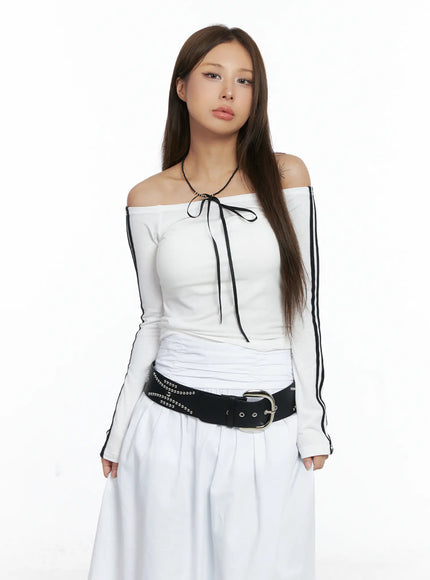 trendy-track-stripe-long-sleeve-top-cs504 / White