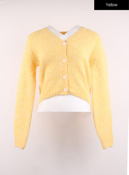 v-neck-long-sleeve-cardigan-oj424 / Yellow