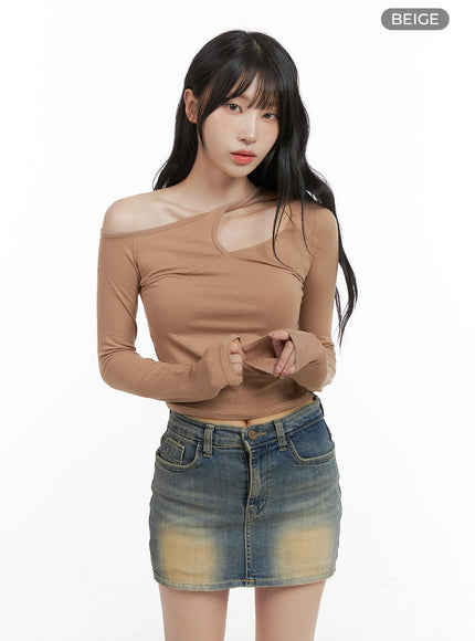 asymmetrical-cut-out-top-cg421 / Beige