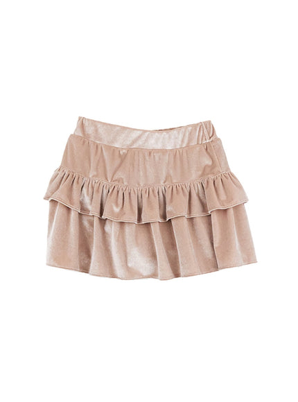 ruffled-velvet-mini-skirt-cn407 / Beige