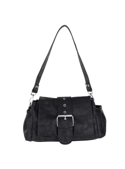 faux-leather-buckle-shoulder-bag-cm520 / Black