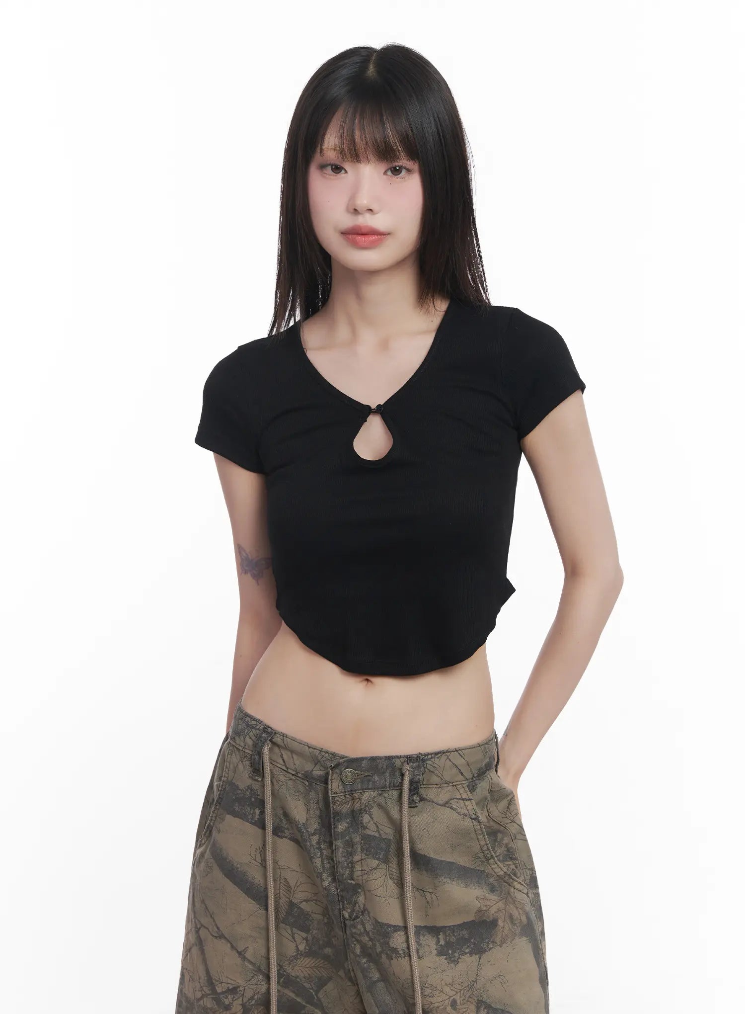 cut-out-crop-tee-cu520 / Black