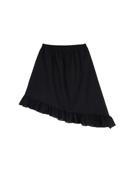 asymmetric-frill-midi-skirt-cy515 / Black