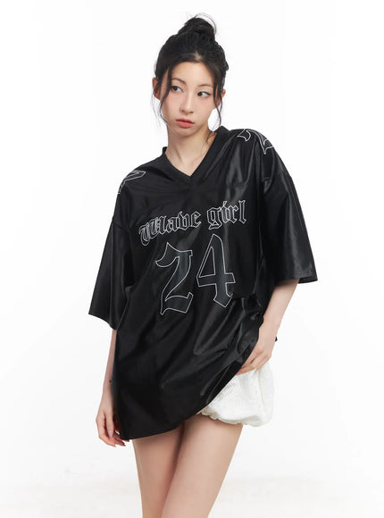 Graphic V-Neck Jersey Top CU510