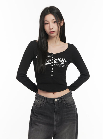 buttoned-slim-fit-crop-top-cf514 / Black