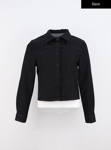 button-up-stitched-shirt-oo327 / Black