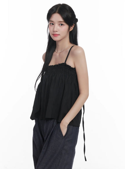 flared-shirred-square-neck-cami-cu523 / Black