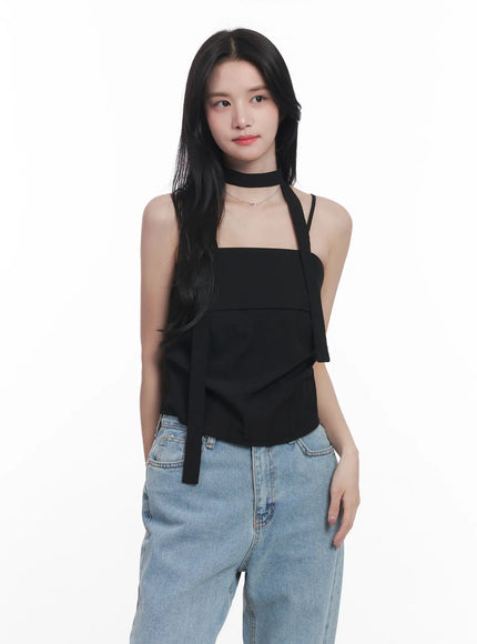 square-neck-cami-with-scarf-cu525 / Black