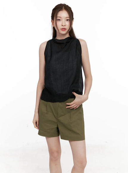 draped-button-sleeveless-blouse-cl523 / Black