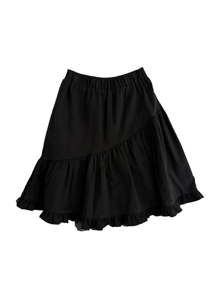 ruffle-hem-midi-skirt-co530 / Black
