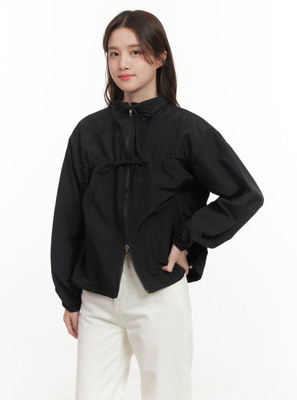 Shirred Ribbon Zip Up Windbreaker CJ515