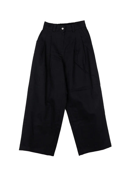 oversized-pintuck-wide-cotton-pants-cn514 / Black