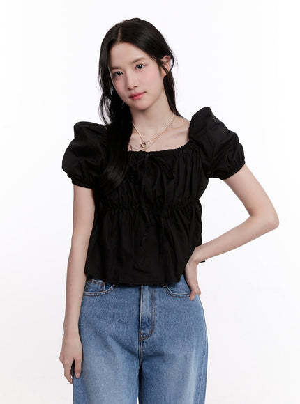 Ribbon Puff Sleeve Square Neck Top CM526