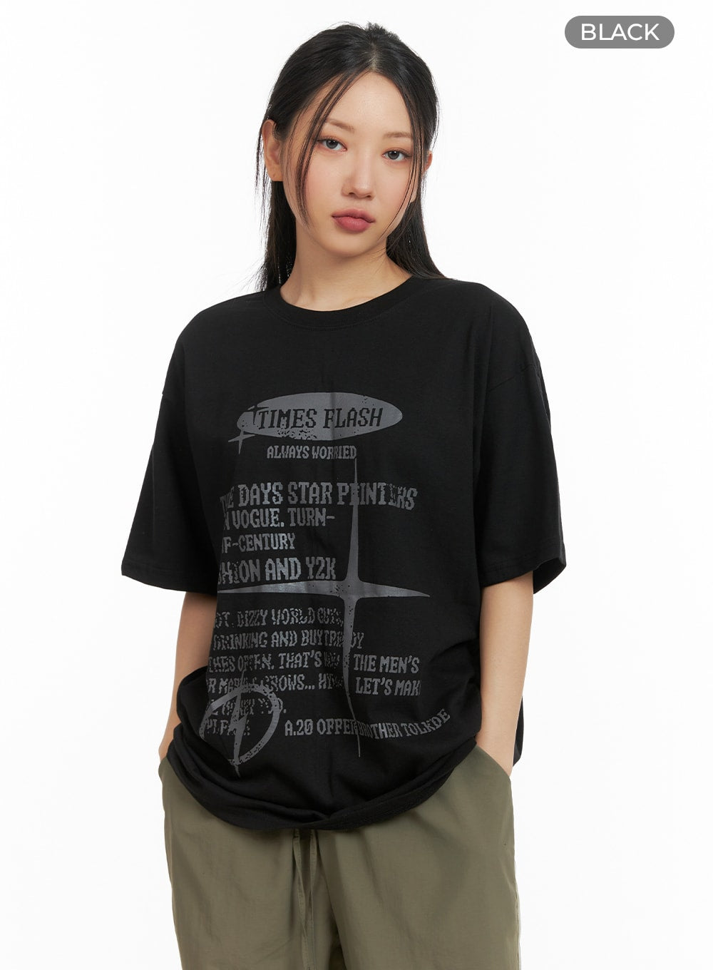 graphic-lettering-oversized-tee-cm419 / Black