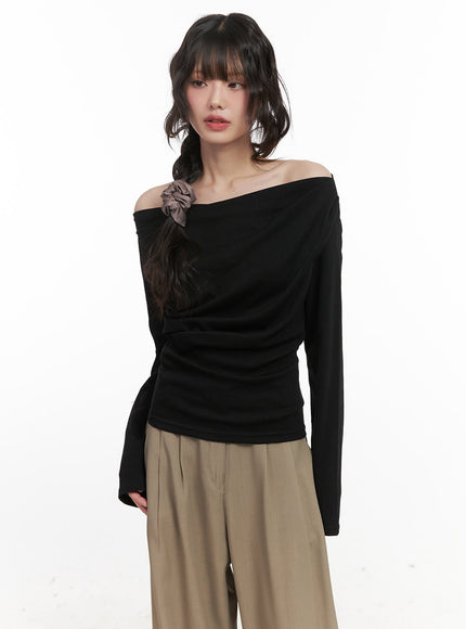 Draped Off-Shoulder Long Sleeve Top CJ528