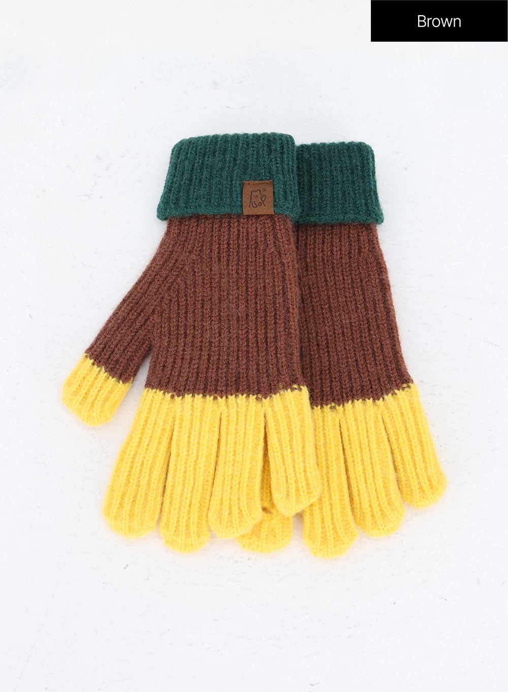 color-block-knit-gloves-in302 / Brown