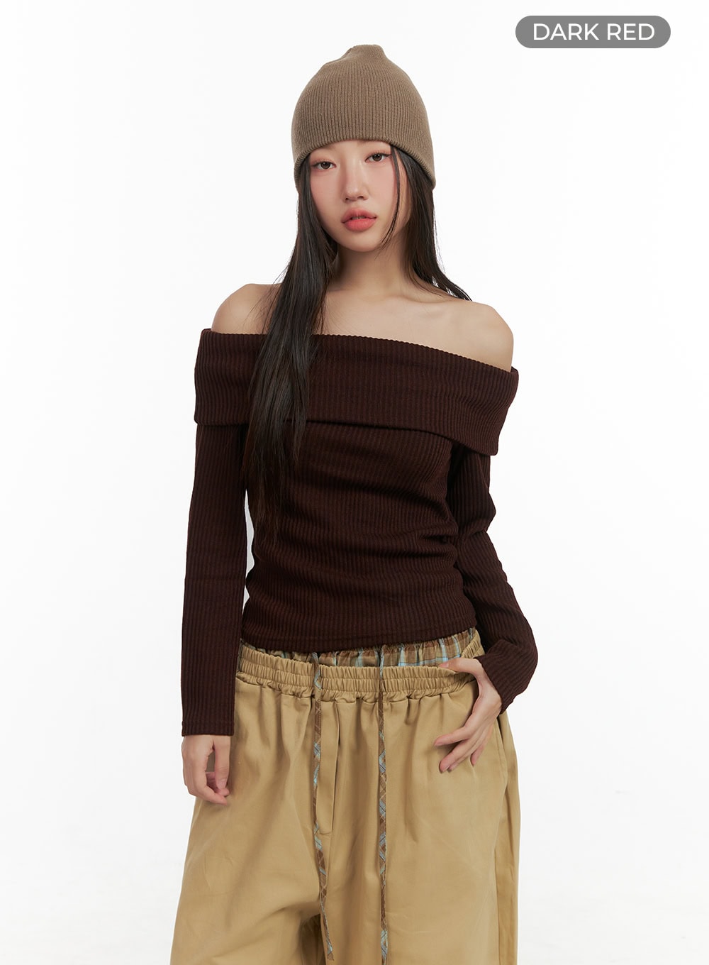 off-shoulder-solid-top-co417 / dark red