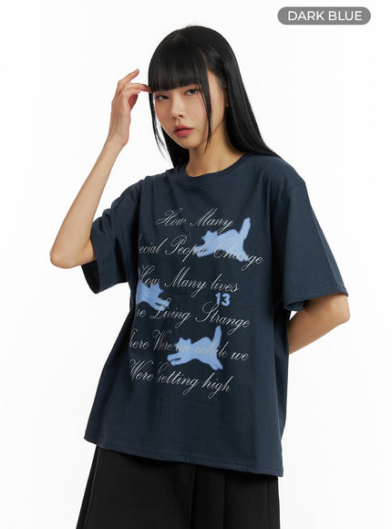 oversized-graphic-lettering-tee-cm406 / Dark blue