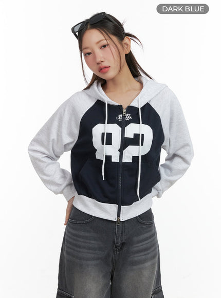 lettered-zip-up-hoodie-co417 / Dark blue