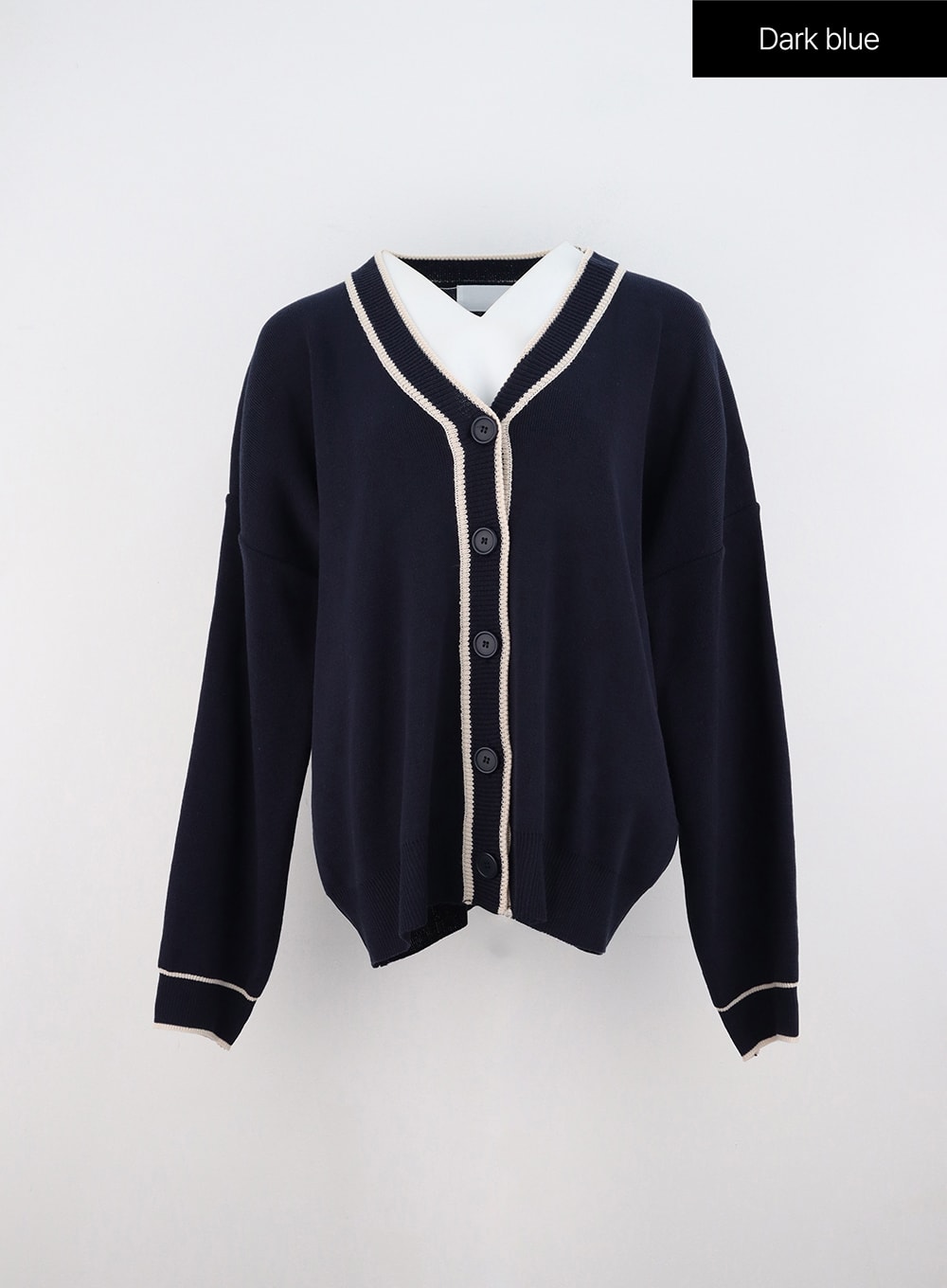 v-neck-loose-fit-long-sleeve-cardigan-oo323 / Dark blue