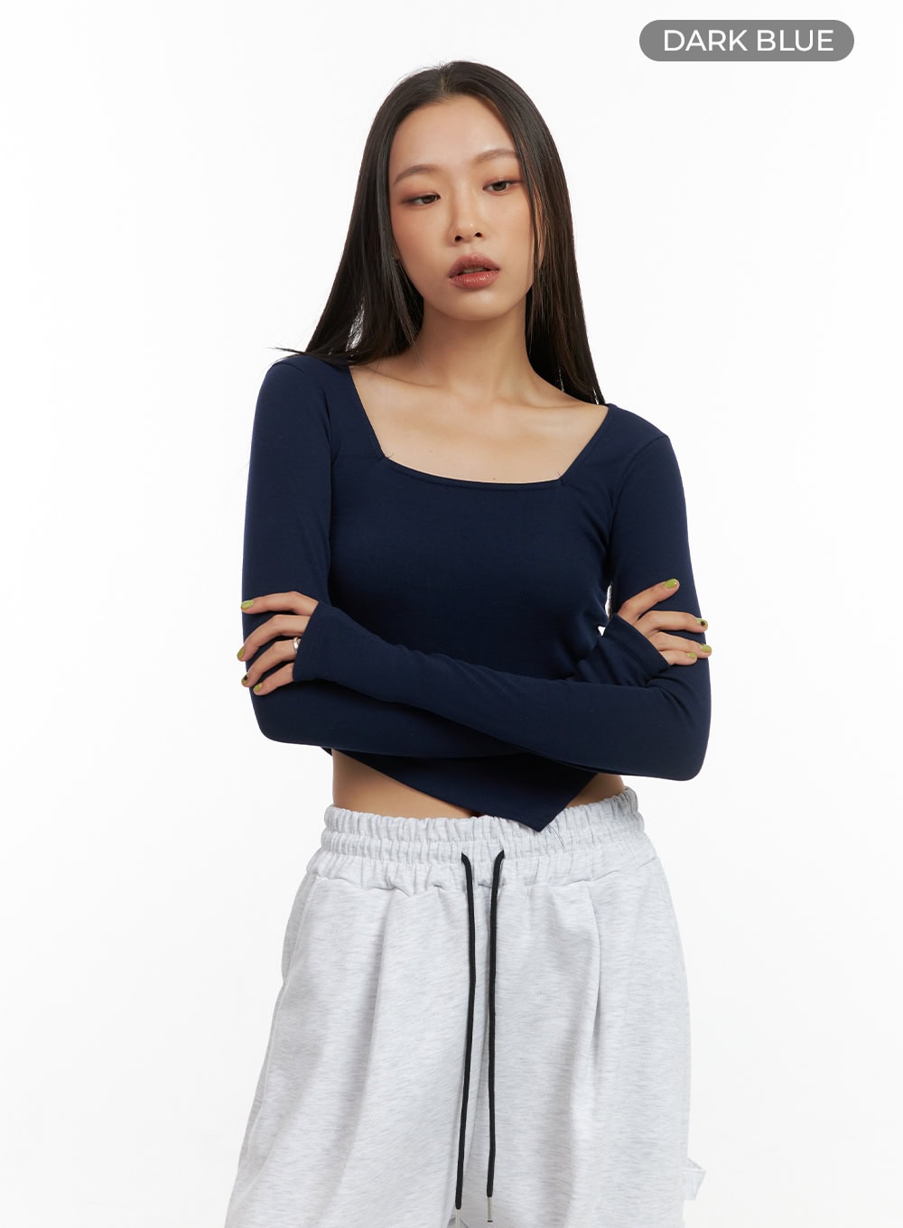square-neck-unbalanced-crop-top-co424 / Dark blue