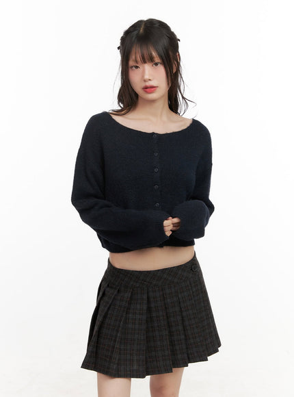 boat-neck-buttoned-knit-cardigan-cj501 / Dark blue