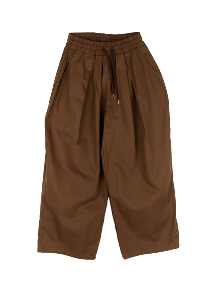 pintuck-wide-cotton-pants-cg518 / Dark brown