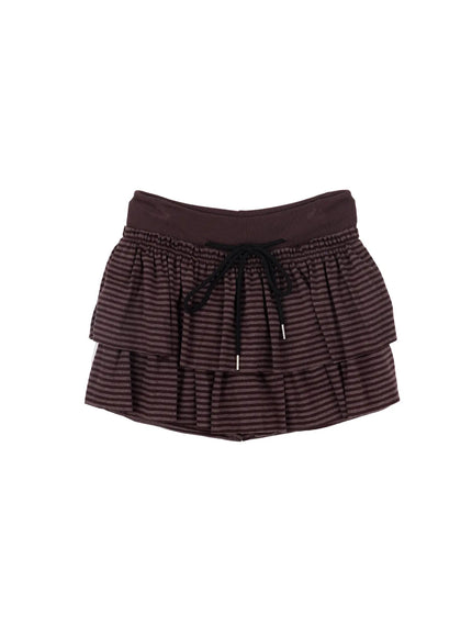 striped-ruffle-mini-skirt-cm510 / Dark brown