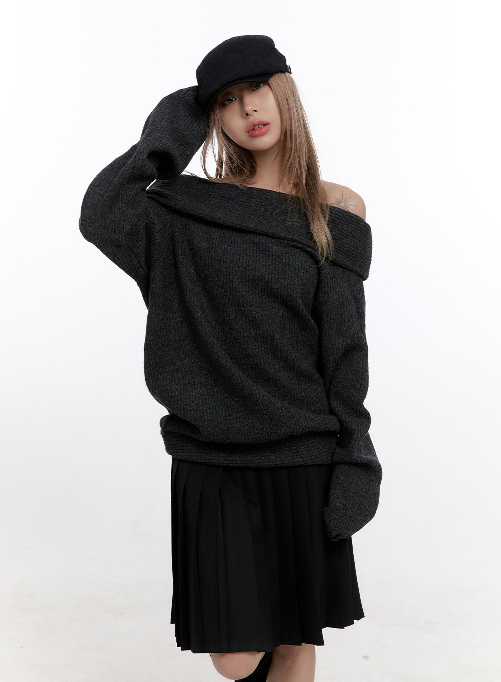 off-shoulder-solid-top-cn425 / Dark gray