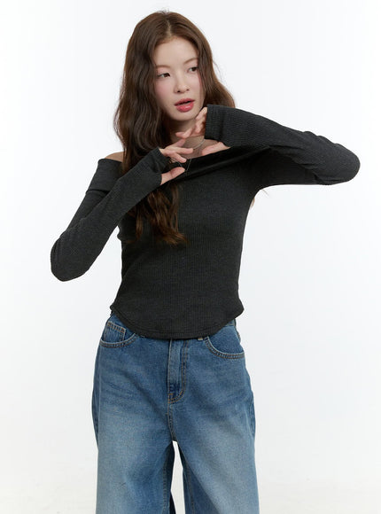 classic-off-shoulder-long-sleeve-top-cf504 / Dark gray