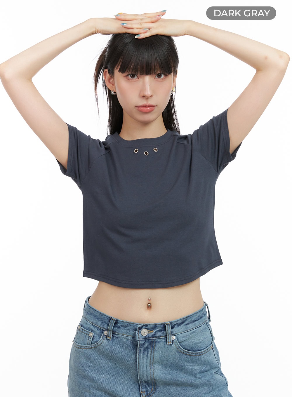 crop-raglan-sleeve-cotton-t-shirt-cg408 / Dark gray