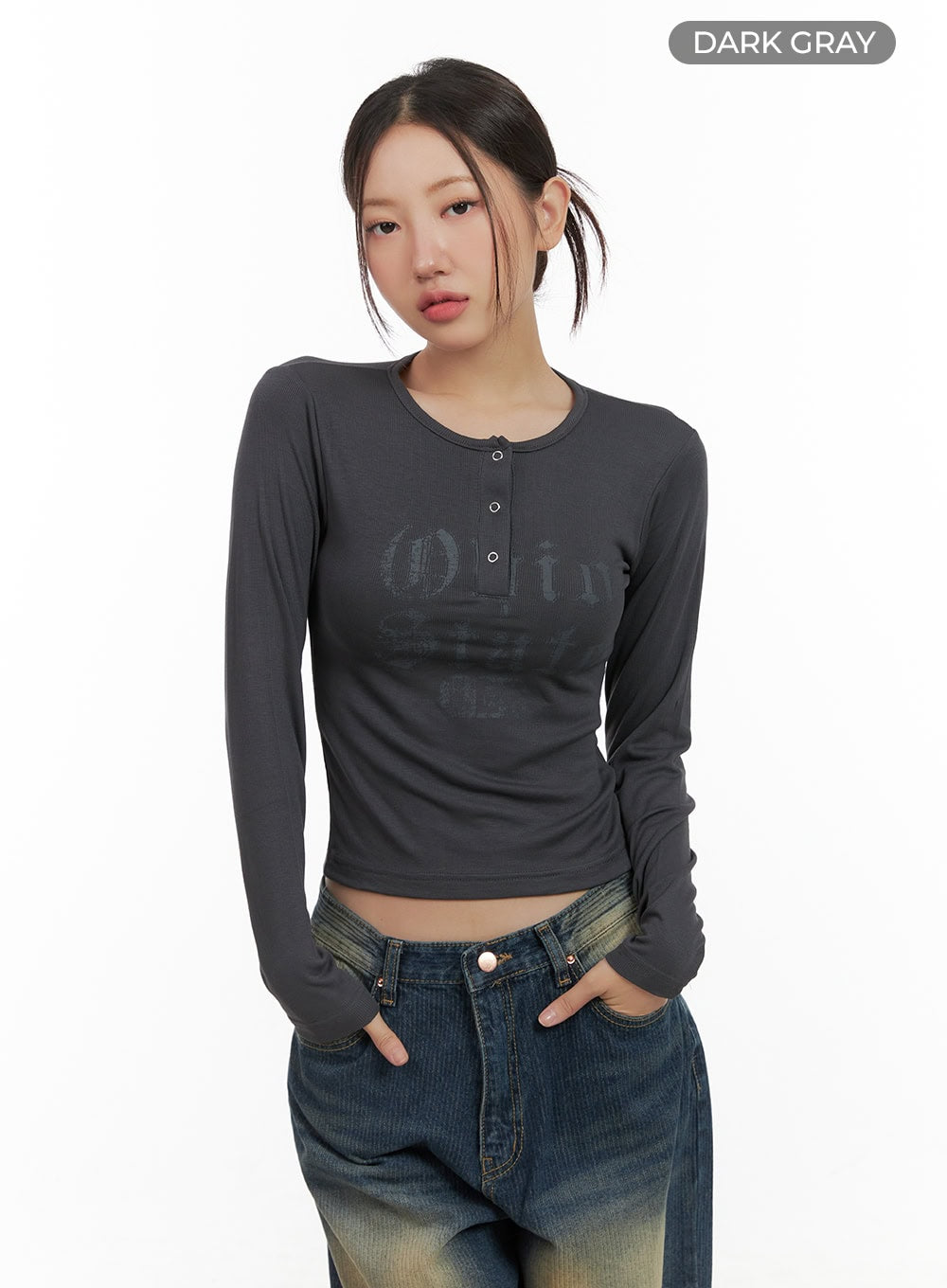 buttoned-graphic-long-sleeve-cg423 / Dark gray