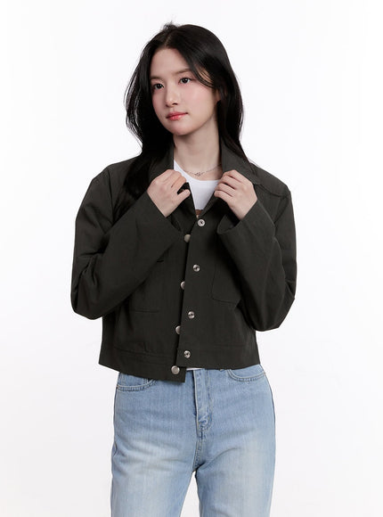 Cropped Buttoned Collared Jacket CM526