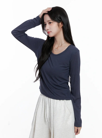 basic-round-neck-long-sleeve-tee-cs523 / Dark blue