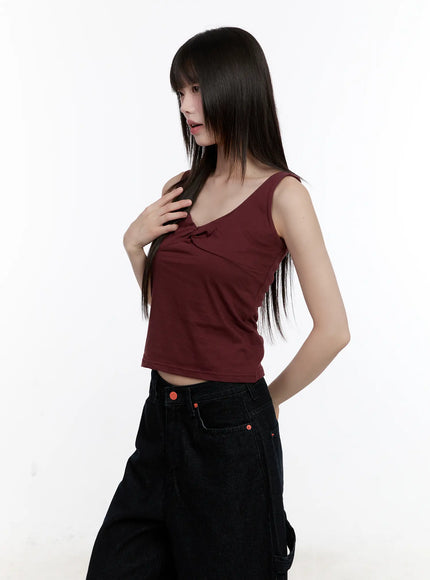 twist-detail-v-neck-sleeveless-top-cl504 / dark red
