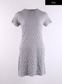 shirring-short-sleeve-mini-dress-cf407 / Gray