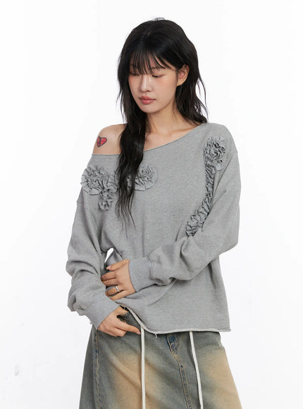 oversized-off-shoulder-sweatshirt-cc1109 / Gray