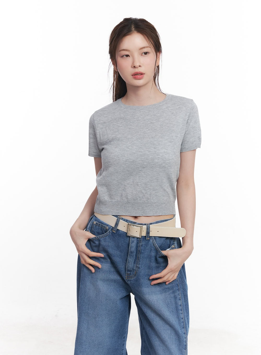 slim-fit-short-sleeve-sweater-cy519 / light gray