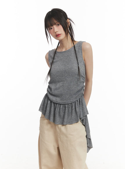 Ruffle Shirred Asymmetric Tank Top CF519