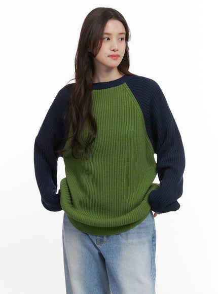 cozy-knit-contrast-sweater-cj514 / Green