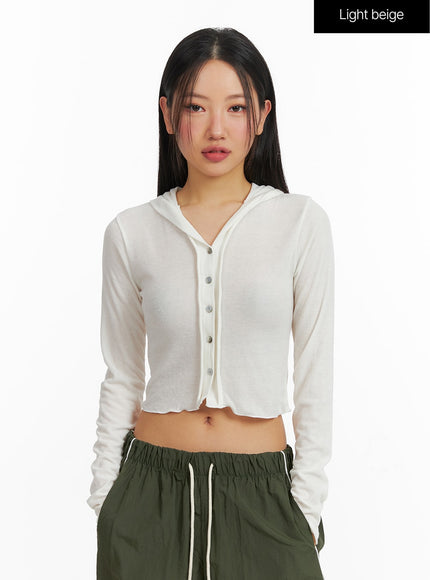 hooded-button-crop-top-cf414 / Light beige