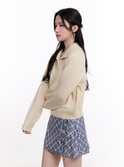 cable-knit-zip-up-cardigan-cm526 / Light beige