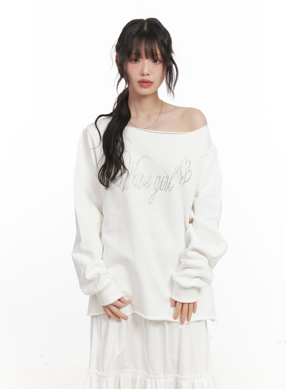 Chic One-Shoulder Studded Sweatshirt CJ523