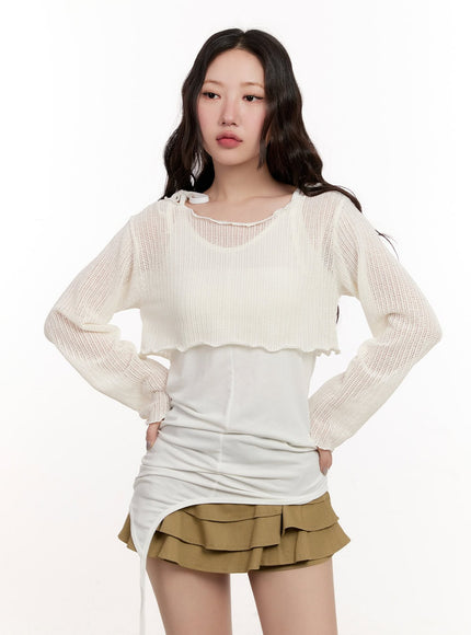 sheer-knit-long-sleeve-crop-top-cm510 / White