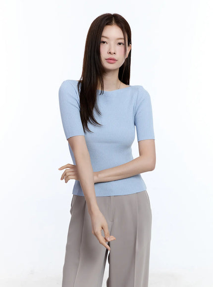 boat-neck-short-sleeve-sweater-cu513 / Light blue